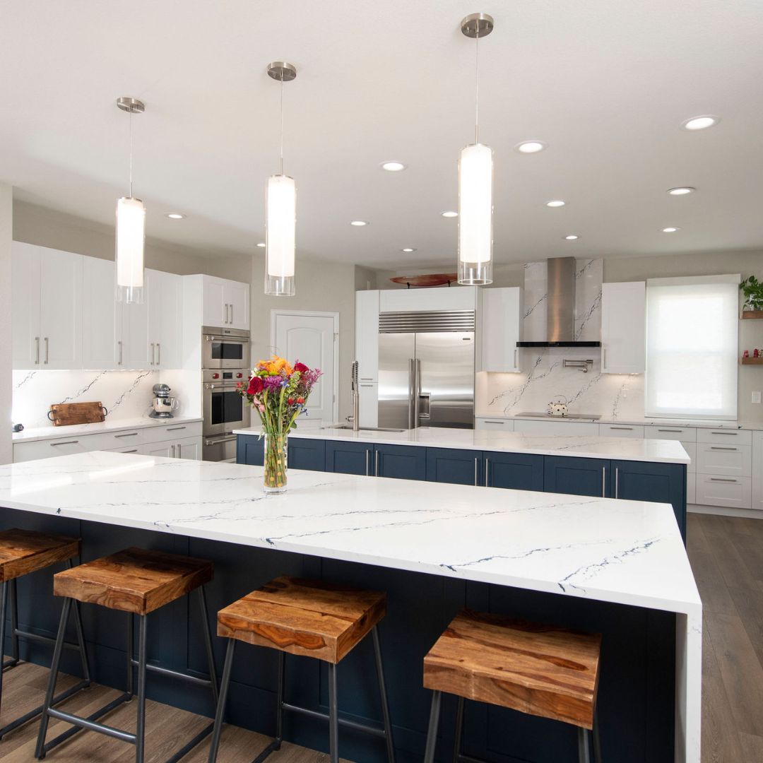 White Shaker & Navy Island Kitchen — Englewood